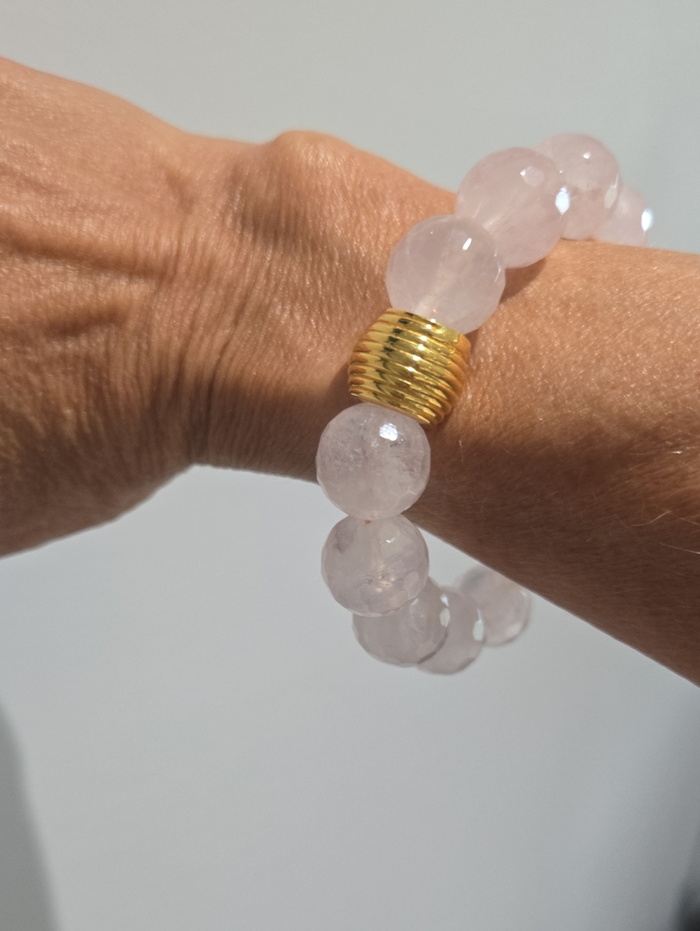 Faceted, Rose Quartz Beaded Bracelet with Gold Accent - Women Jewelry